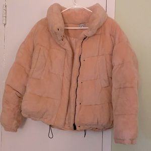 Dark Pink Fluffy Puffer Jacket 